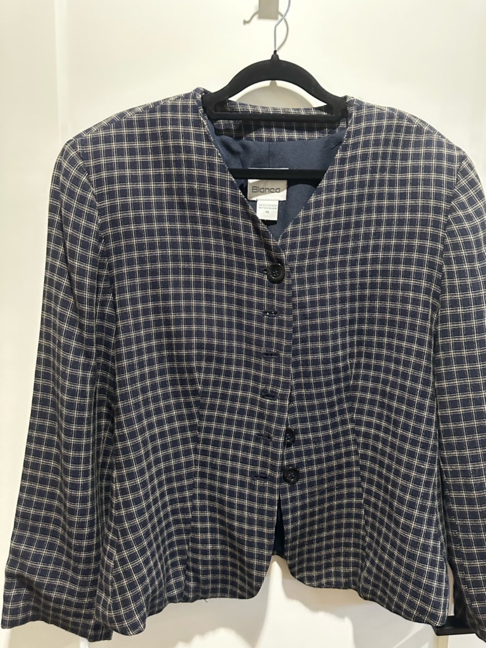 Bianca - Navy Checked Lightweight Button-Front Jacket